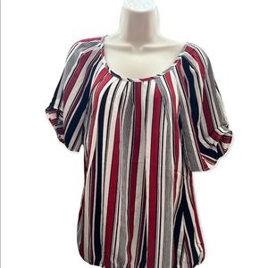 NEW Sarah Michelle Multi Strip Bubble Hem Blouse Large